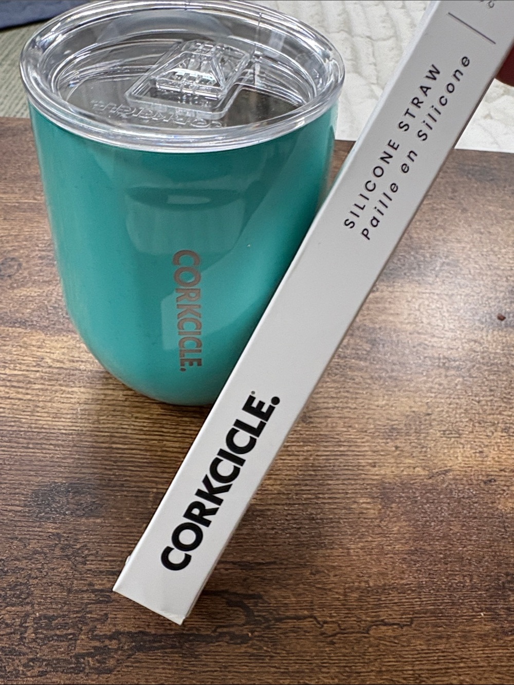 Corkcicle Teal Insulated Wine Tumbler with Silicone Straw
